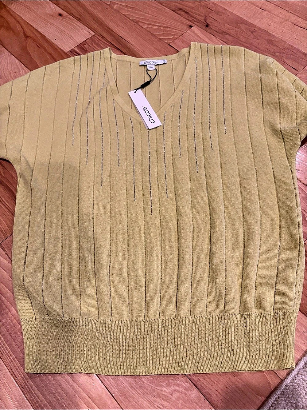 Chico's Striped Glitter Sweater in Frozen Lime Size 0 - New With Tags